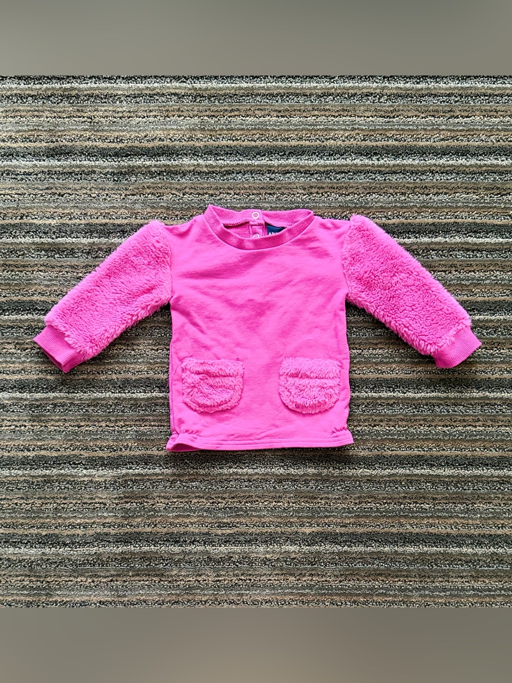 Andy & Evan Hot Pink Plush-Sleeve Pullover with Front Pockets